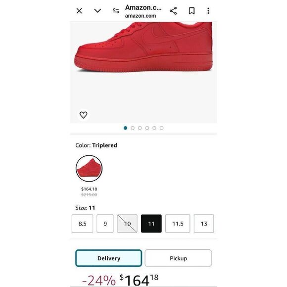 nike air force 1 low triple red Men's Cw6999-600 Size 9.5.  269 - Picture 2 of 12